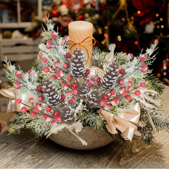 Gnmfd 9.8" White Christmas Cuttings, Frosted Needle Artificial Branch for Holiday Tree Wreath Garland, DIY Arrangement, Flexible Lightweight Plastic Decoration for Xmas Home Decor, Tabletop Decor