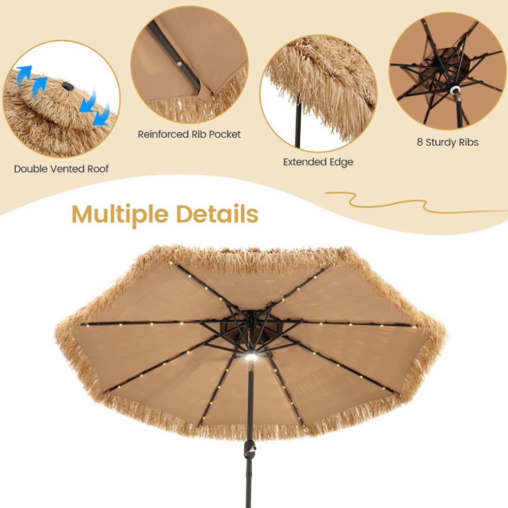 Aimee Lii 9 Feet Solar Powered Thatched Tiki Patio Umbrella with Led Lights, Table Umbrella Outdoor Patio Aimee Lii 9 Feet Solar Powered Thatched Tiki Patio Umbrella with Led Lights, Table Umbrella Outdoor Patio