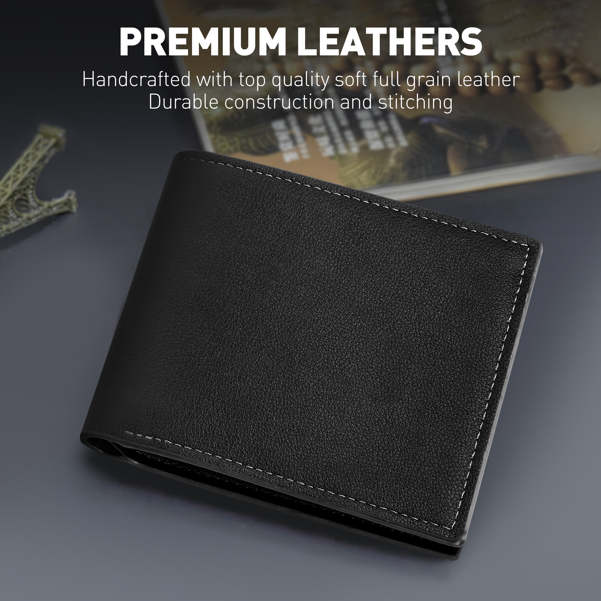 Cshidworld Men's Leather Bifold Wallet, Black photo 5