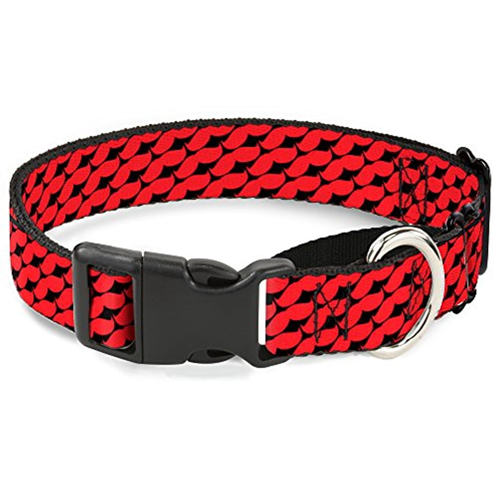Buckle-Down Martingale Dog Collar - Mustache Monogram Black Red - 1" Wide - Fits 15-26" Neck Size - Large