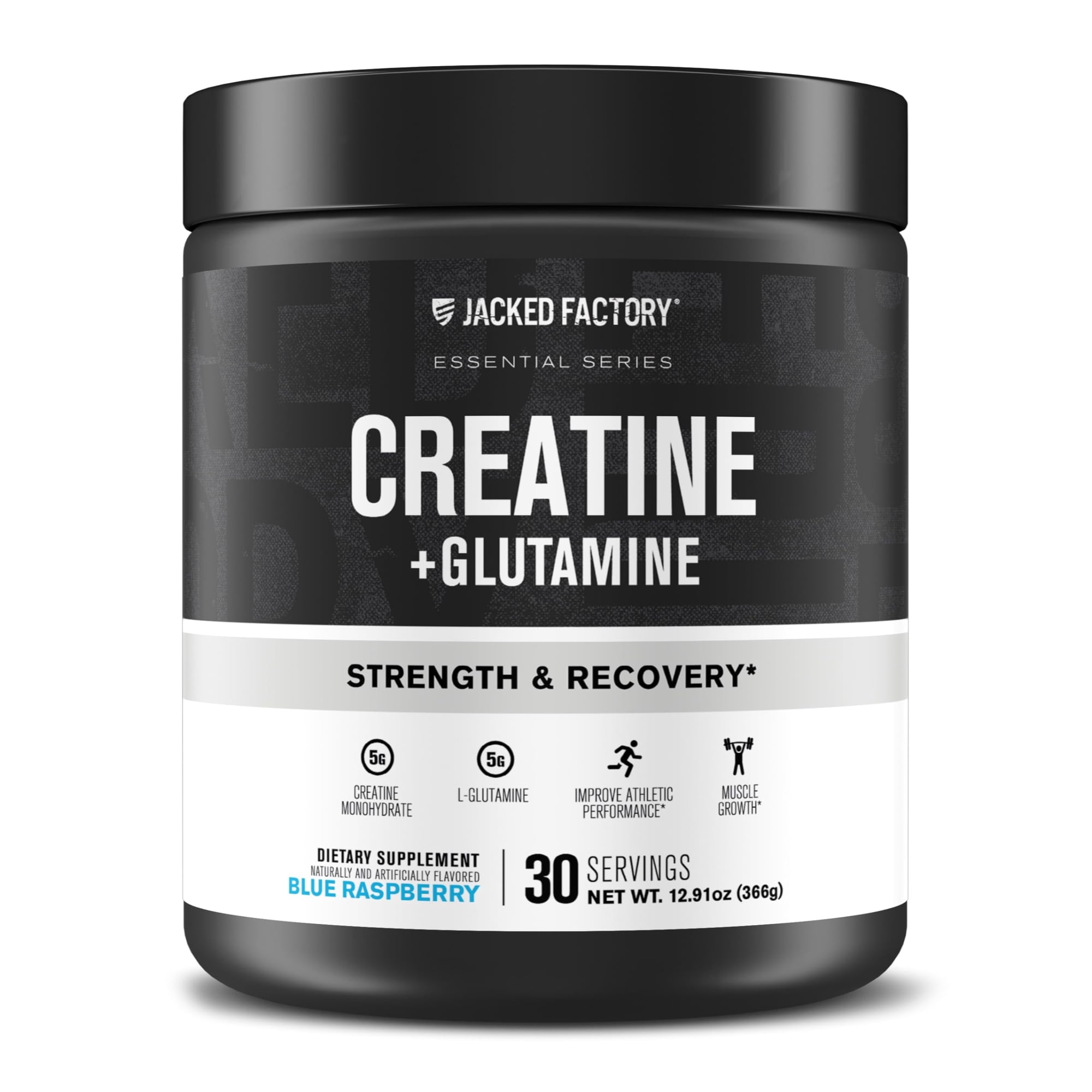 Jacked Factory Creatine + Glutamine - Creatine Supplement with L-Glutamine for Muscle Recovery, Muscle Growth, Increased Strength, Enhanced Energy Output, and Gut Health - 30 Servings, Blue Raspberry