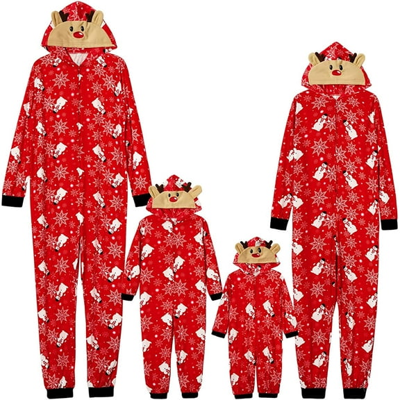 GRNSHTS Matching Family Christmas Pajamas Sets Snowman Printed Hooded Romper PJ's Zipper Jumpsuit Home Loungewear (Baby,6-9 Months)
