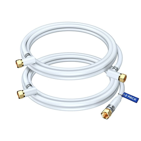Coaxial Cable RG6 6 ft F-Type Connector CL3 Triple Shielded Coax Cable 2 Pack (White)