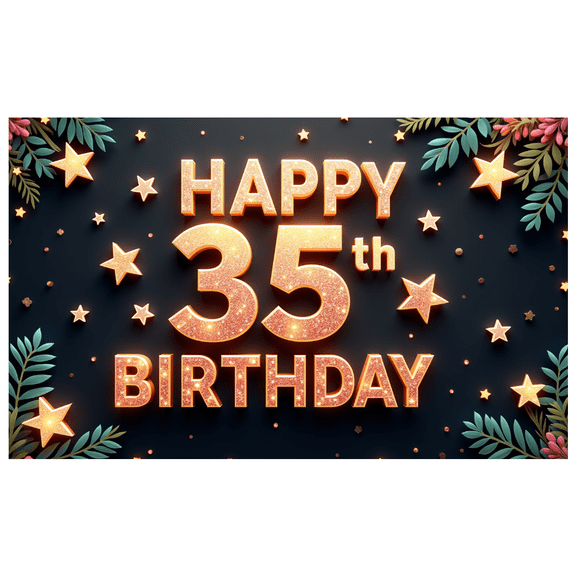 Glitter Stars Birthday Banner Happy 35th Celebration Milestone Event Decoration for Birthday Party Adult Indoor Holiday
