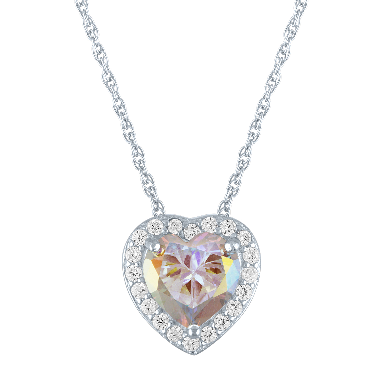 Brilliance Fine Jewelry Heart Cubic Zirconia Pendant Necklace, Sterling Silver, 18 in