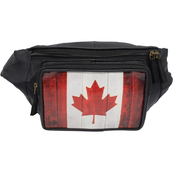 Genuine Leather Fanny Pack Canada Flag Outdoor Travel Waist & Crossbody Bag