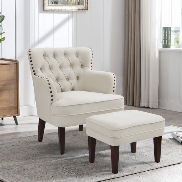 Kinmars Accent Chair with Ottoman Set, Upholstered Button Tufted