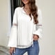 thumbnail image 2 of Blusa con volantes y cordón para mujer, camisa de manga larga con retales de encaje informal a la moda, Color puro, color blanco, XXL, 2 of 8