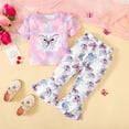 thumbnail image 3 of Mikrdoo 4T Toddler Baby Girls Clothes Girls Outfits Butterfly Print Tie-dye Tops Bell-bottomed Pants 2Pcs Nice Apparel OOTD Pink 4-5 Years, 3 of 8