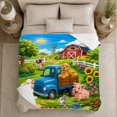 thumbnail image 5 of Cartoon Farmyard Dog Blue Truck Cow Garden Friends, Cozy Friendship Quote Scene, Warm Flannel Blanket for Ranch House and Living Room, Animal Lovers Friendship Gift, Artistic Home Decor, 5 of 9