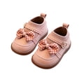 thumbnail image 2 of Baby Girl Checkered Bow Oxford Ankle Boots Knit Sock Panel Soft Flexible Sole for Birthday Party Matching Toddler Indoor Outdoor Activities 6 Months-3.5 Years Pink 18-24 Months, 2 of 8