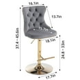 thumbnail image 2 of Swivel Bar Stools Set of 2, Adjustable Counter Height Barstools with Nailheads Trim, Button Tufted Back and Golden Footrest, Velvet Upholstered Bar Chairs for Home Bar Kitchen Island, Gray, 2 of 7