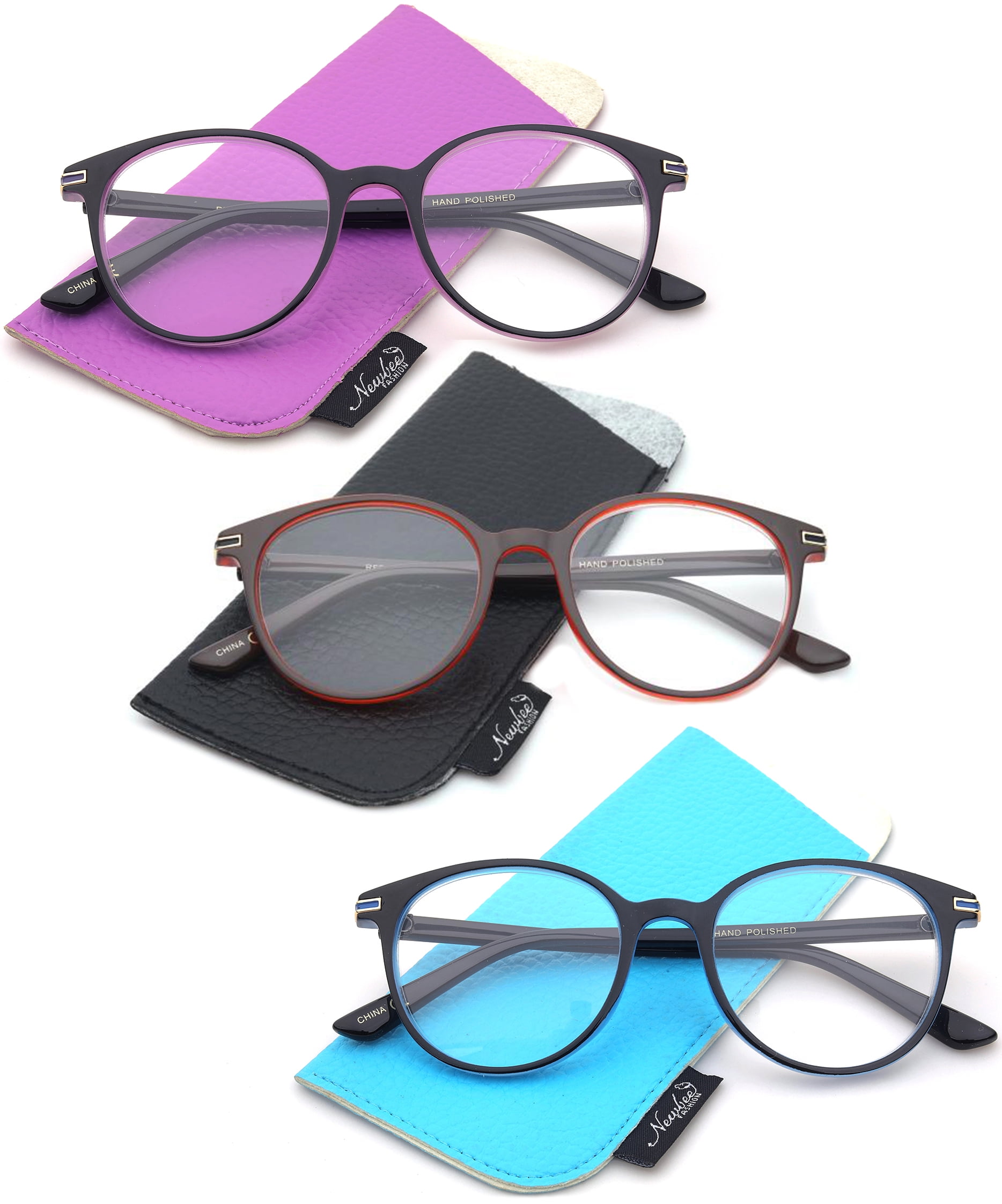 3 Pairs Newbee Fashion Reading Glasses For Women Two Tone Round Vintage