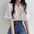 thumbnail image 4 of 2024 Verano Mujeres Polo Cuello Falso Dos Piezas Camisetas Manga Corta Damas Sueltas Casuales Pulóver Tops Mujeres Estilo Academia Camisetas, 4 of 5