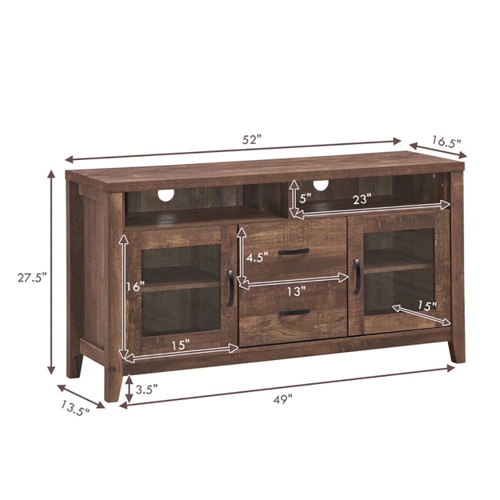 Finihen TV Stand, TV Cabinet, Wooden Retro TV Stand with Drawers and Tempered Glass Doors, Media Entertainment Center with Storage, for Living Room, Bedroom, Brown
