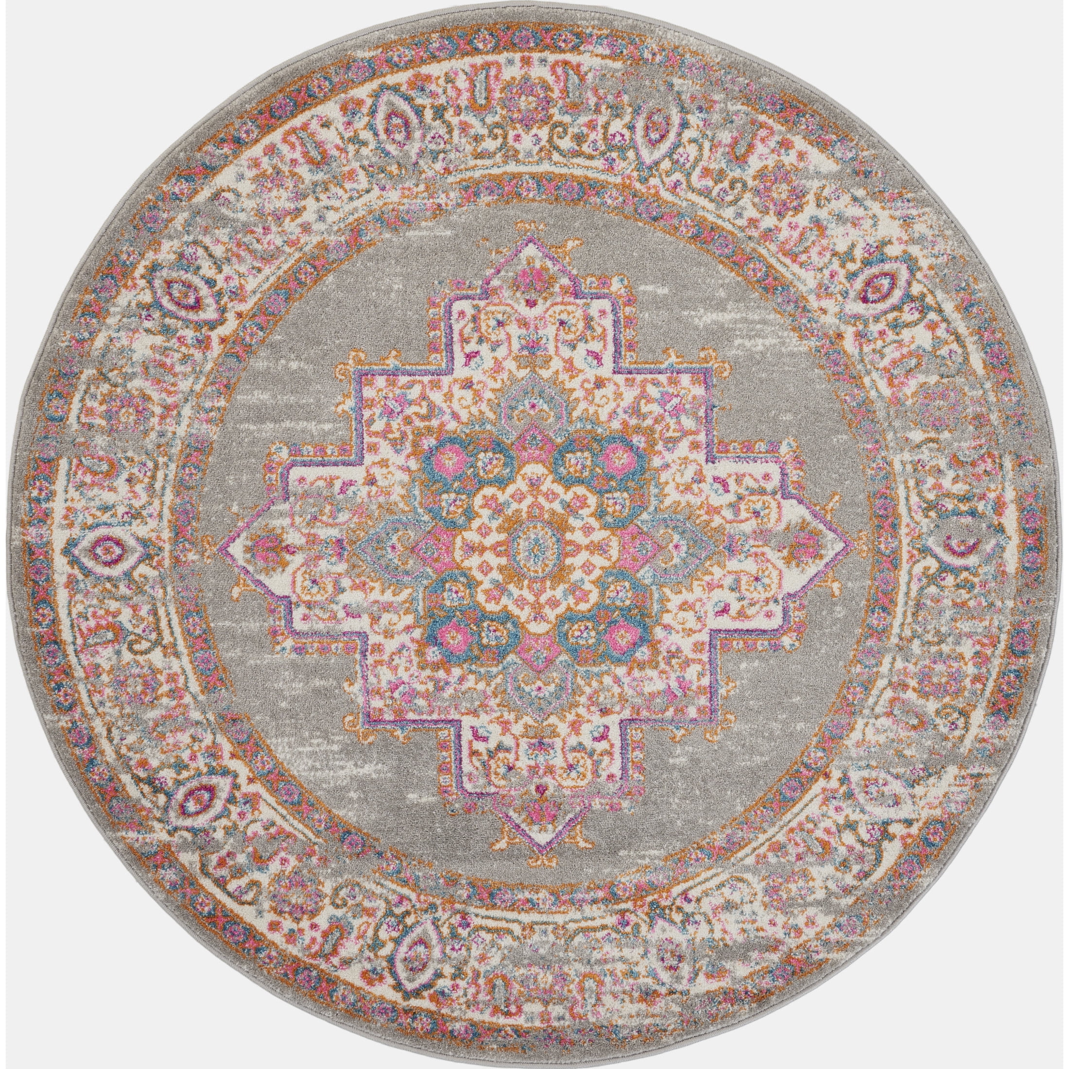 Nourison Passion Bohemian Grey 5'3" x round Area Rug, (5 Round)