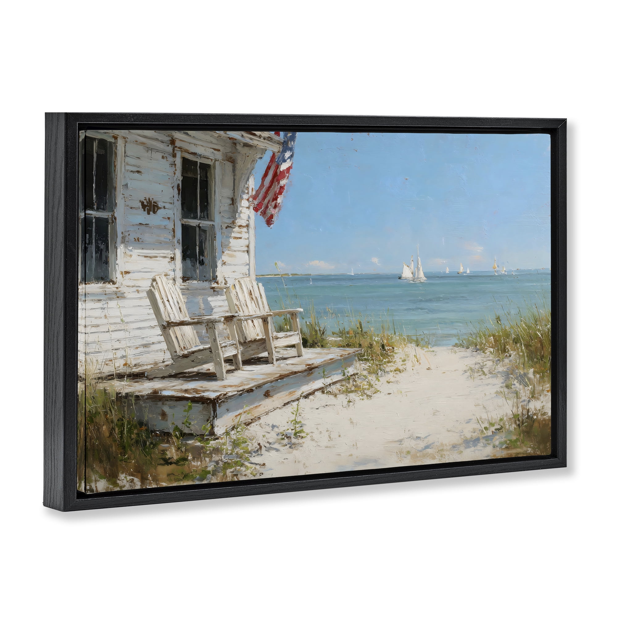 Stupell Industries By The Ocean Cottage Retreat Black Framed Floater Canvas Wall Art, design by Petal Prints Design