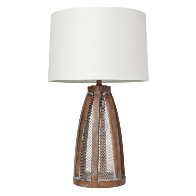 Vintage Farmhouse Wood & Netted 2 Light Table Lamp, Old Wood