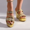 thumbnail image 2 of Women's Sequined Slip on Platform Wedge Sandals Summer Fashion Open Toe Dress Beach Slides Indoor Outdoor Comfortable Slippers Shoes Gold Size 9, 2 of 5