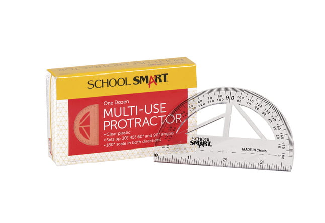 "School Smart" Protractor Clear.Set of 12 0-180* 4" Ruler Plastic 