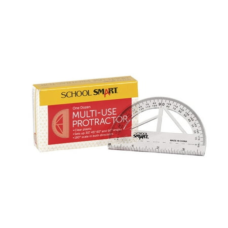 Ninghai Huihui Stationery 084408 School Smart 0 - 180 deg Multi-Use Protractor, 3.875 in Graduation, Plastic, Clear - Pack of 12