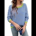 thumbnail image 3 of Suéteres de Mujer de Larga, Cuello Redondo, Rayas de Colores, Suéteres Casuales de Punto Azul XL, 3 of 8