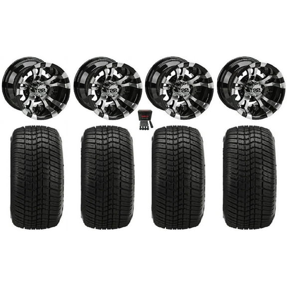 LSI Warlock 10" Golf Wheels Black Elite 205x50-10 Tires E-Z-GO & Club Car