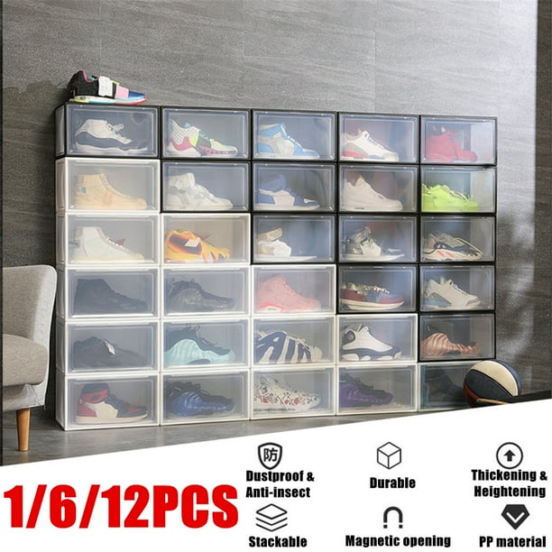 clear stackable shoe storage bins
