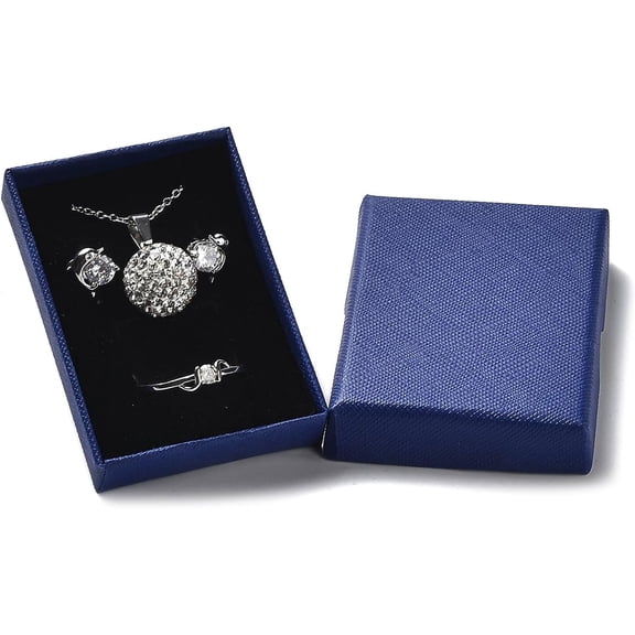 Paper 4Pcs Cardboard Jewelry Set Boxes Blue Paper Gift Packing Box Rectangle Small Empty Jewellery Display Boxes Gift Case with Sponge Inside