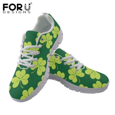 

Shamrock Green Clover Pattern Flats Spring Women Shoes Fashion Ladies Lace-up Mesh Light Breathable Shoe for Female