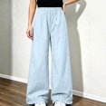thumbnail image 2 of WAVSUF Girls Wide Leg Pants Lightweight Elastic Waist Ruffle Hem Daily Casual Pants Blue 13, 2 of 6