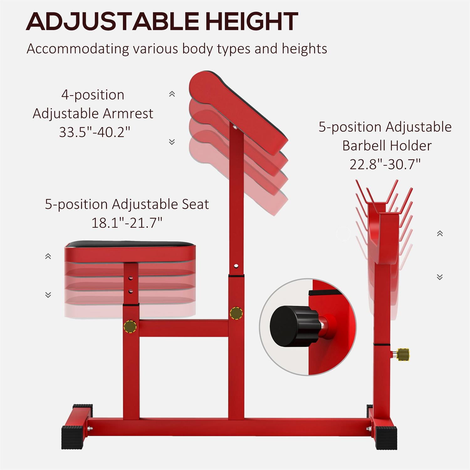 Demifill Preacher Curl Bench - Red, 265 LBS Capacity, Adjustable Seated Arm Isolated Barbell Dumbbell Bicep Strength Training Station
