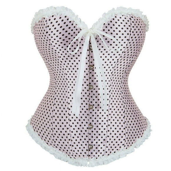 Strapless Shapewear Women's Light Pink Polka Dot Pleated Bow Lace Corset Sculpt Touch Waist Trainer on Clearance