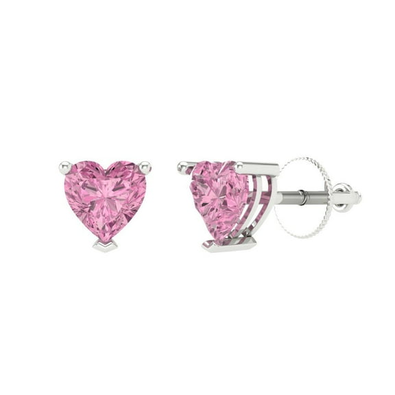 Clara Pucci 1.5 ct Brilliant Heart Cut Studs VVS1 Genuine Conflict free Pink Zircon Solid 18K White Gold Designer Everyday Earrings Screw back