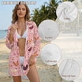thumbnail image 6 of Xoenoiee Pink Rooster Chicken Butterfly Bee Floral Print Womens Button Down Shirts Long Sleeve Blouse Tunic Tops Cover Up Shirt Side Split Loose Beach Bikini Dress, 2XL, 6 of 7