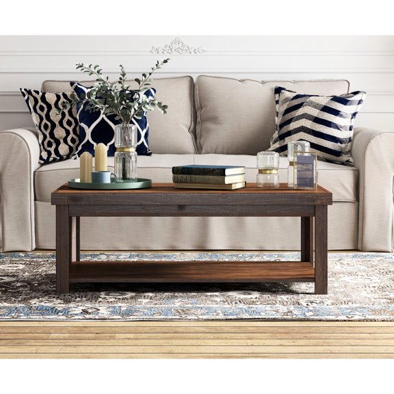 48"x18" Coffee Table, Whiskey Finish, Knotty Alder Solid Wood Freestanding Color, Veneer