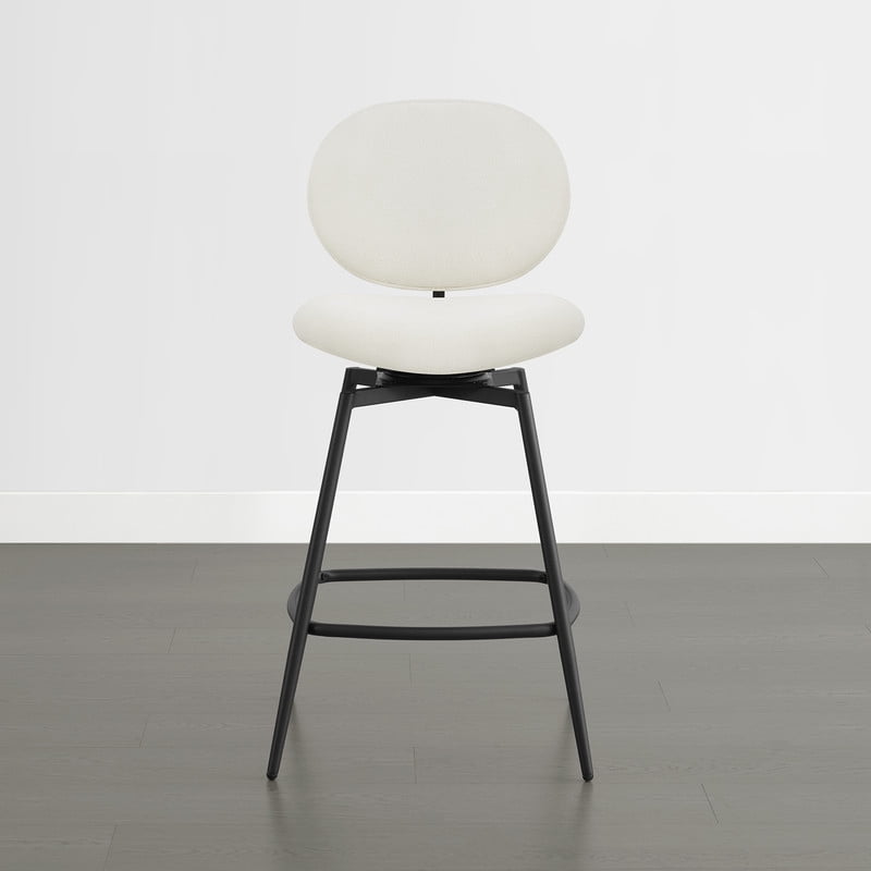 Spruce & Spring Swivel Upholstered Bar Stool with Back, Metal Frame Counter Height Stool with Footrest for Kitchen Island Dining, Boucle Fabric, Set of 2, Cream