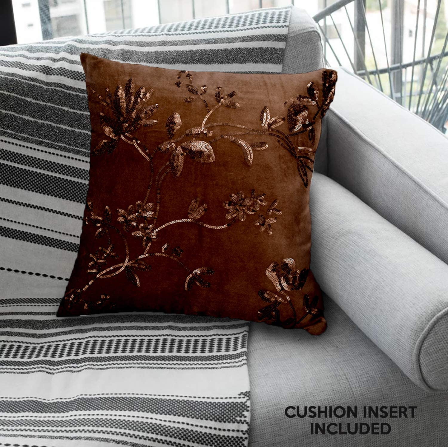Decozen Decorative Throw Pillow With Insert 18x18 Inches In 1 Set Floral Sequins Embroidery For Couch Sofa Bed Living Room Bedroom Farmhouse Indoor Patio Walmart Com Walmart Com