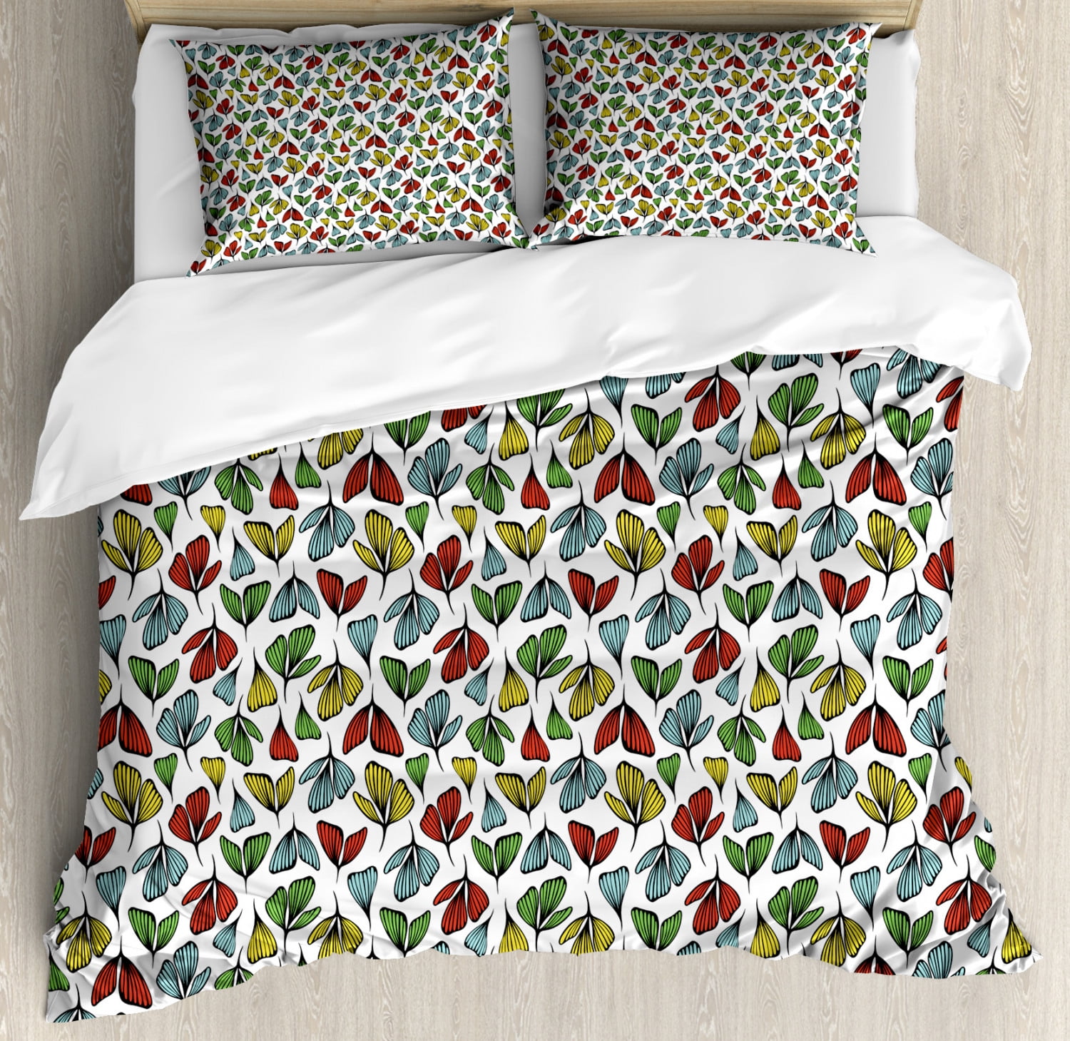 King Bed Duvet Cover Black Cream Tropical Leaf Print main image 0