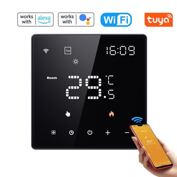 Controlador de temperatura Tuya Wifi Pantalla digital Controlador de temperatura inteligente Agua multifuncional/Calefacción eléctrica Termostato de caldera de agua/gas Pantalla táctil Panel de c
