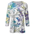 thumbnail image 4 of Women's 3/4 Sleeve Tshirts Dressy Casual Round Neck Blouse Tops Spring Summer Trendy Floral Print Loose Tunic Tops White 3XL, 4 of 5