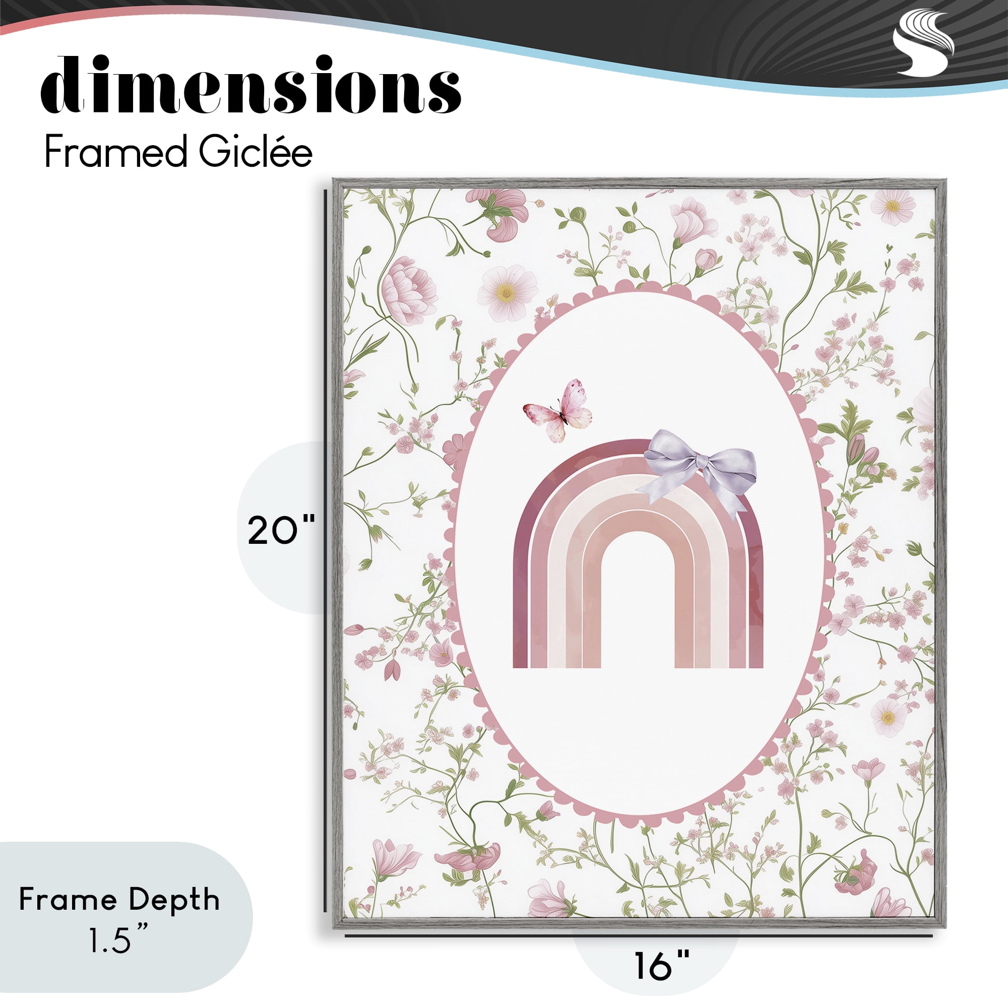 Stupell Industries Floral & Ribbon Rainbow Gray Framed Giclee Art, design by Christine Simpson Art