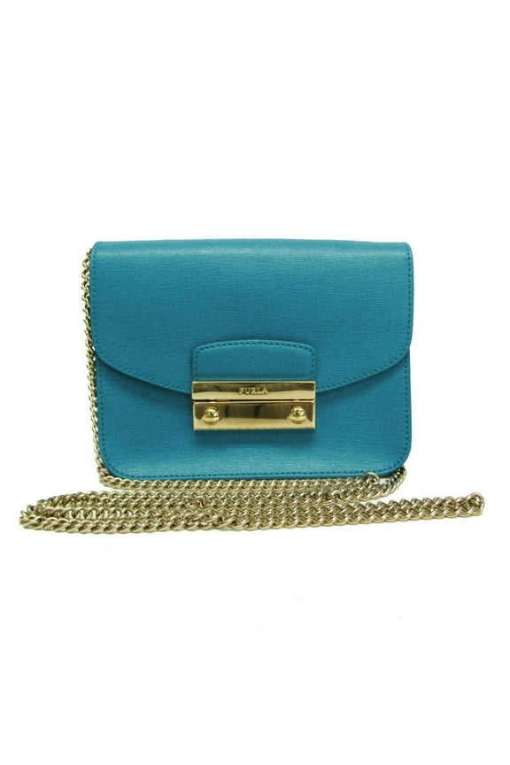 Pre-Owned Furla Julia Mini Chain Women's Leather Shoulder Bag Blue (Good)