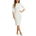 thumbnail image 1 of Vestido de tubo para mujer Inspire Chic, cuello barco, mangas 3/4, dobladillo dividido, vestido midi para el trabajo, blanco, talla M, 1 of 6