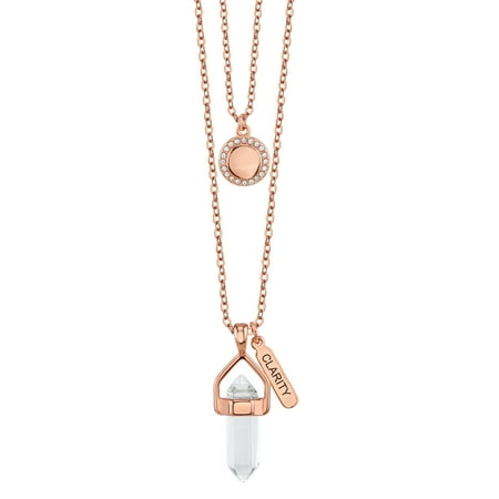 Layered Disc Necklace - 14Kt Rose Gold Flash Plated Clear Quartz Two Layer Necklace with Crystal Disc Charm