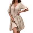 thumbnail image 1 of Txlixc Vestido suelto de manga corta para mujer con versión de línea A, ropa de verano con cuello en V de color sólido de estilo simple Txlixc Estilo de ocio, 1 of 6