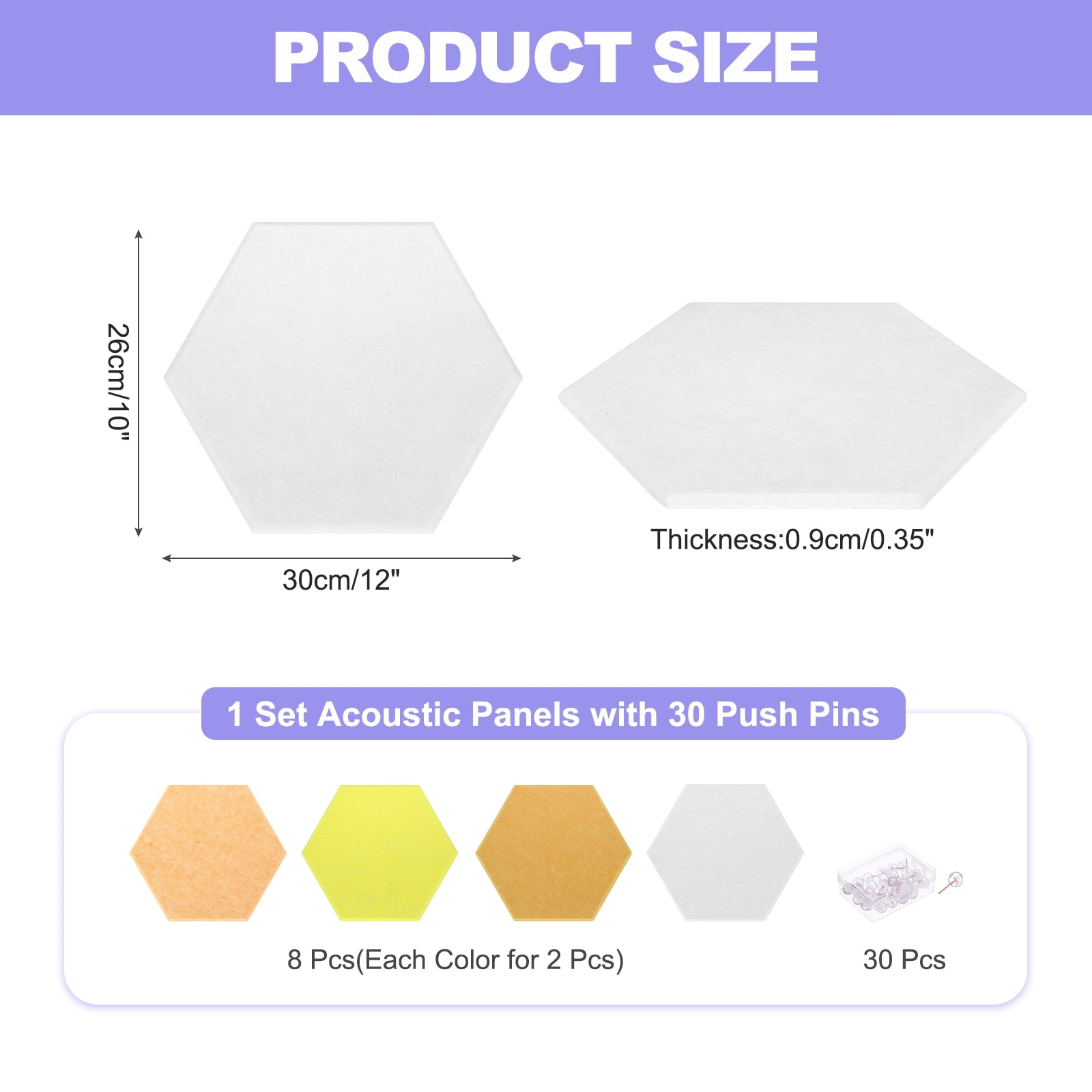 Hexagon Acoustic Panels B1 Fireproof Soundproof Foam Panels with 30 Push Pins(White, Gold, Lemon Yellow, Dusty Yellow)