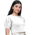 thumbnail image 3 of eloria Women's Casual Blouse Tops, Ruffle Puff Sleeve, Round-Neck Top Color: White | Size: L, 3 of 6