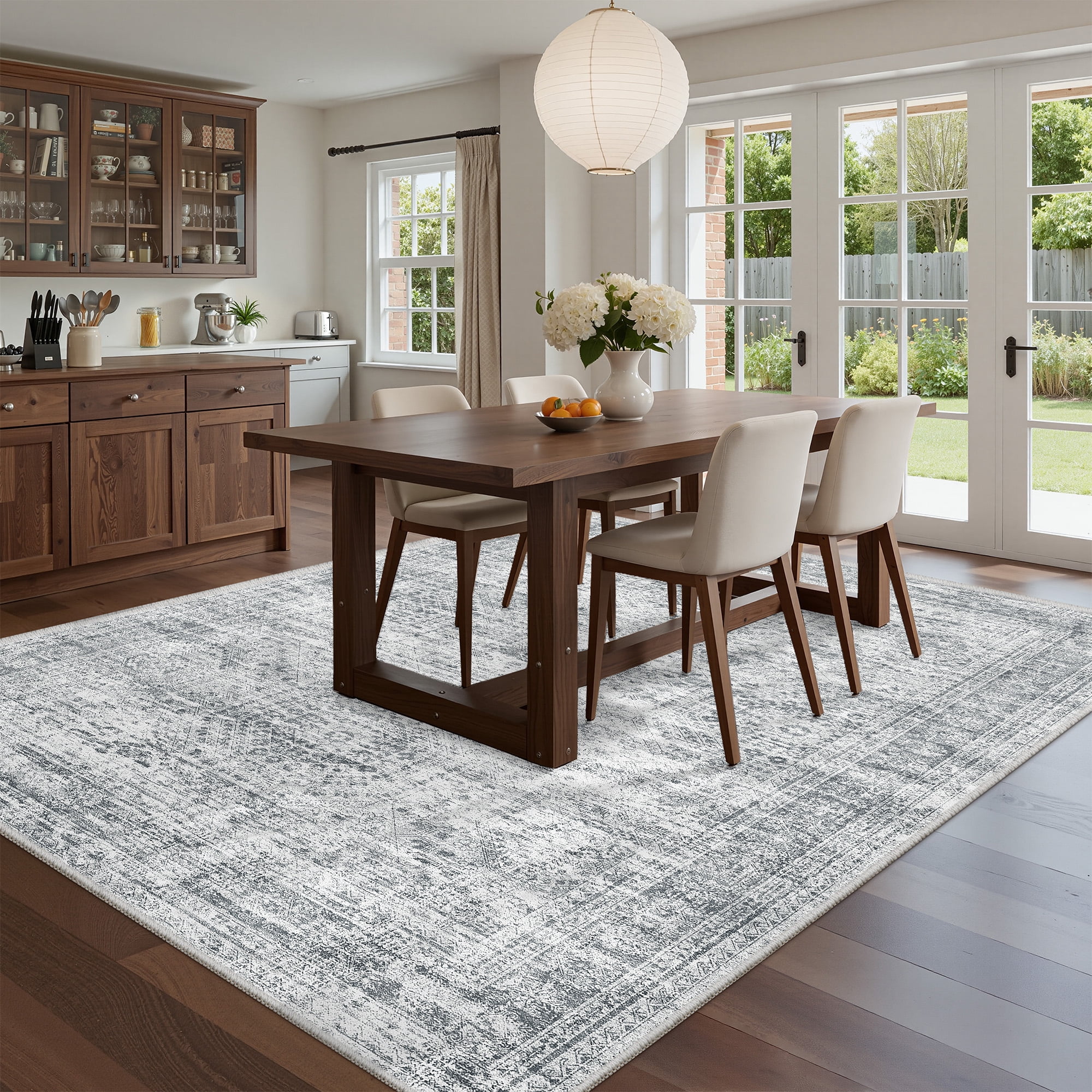 Roxstand Washable Rugs 6x9, Vintage Distressed Area Rugs for Living Room, Non Slip Accent Bedroom Rug (6'x9', Grey)