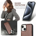 thumbnail image 6 of 2 In 1 Wallet Phone Case for Apple iPhone 14, Detachable Magnetic Back Cover with Cards Holder Zipper Pocket Hand Wrist RFID Blocking Snap Closure Shockproof Case for iPhone 14, Brown, 6 of 7